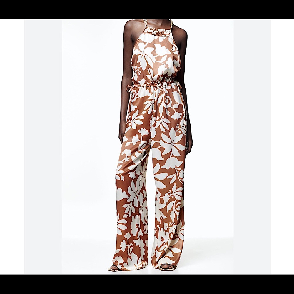 ZARA Chain Trim Printed Jumpsuit